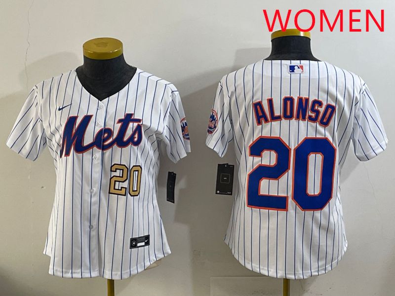 Women New York Mets #20 Alonso White Stripe Game 2025 Nike MLB Jersey style 2